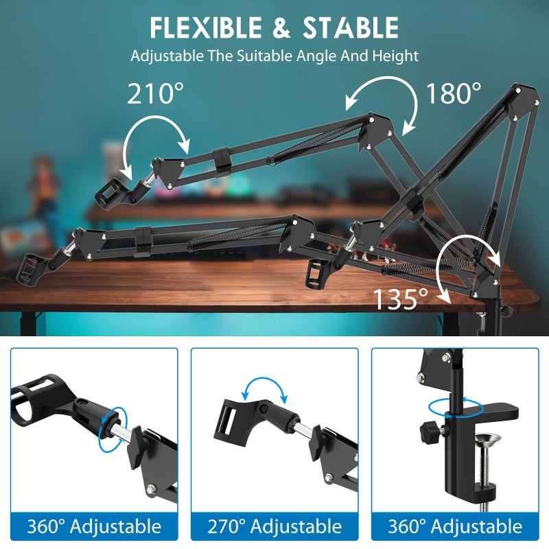 K KASONIC Microphone Stand, Adjustable Microphone Desk Stand for HyperX Mic Boom Arm Stand for Broadcasting Recording, Voice-Over Sound Studio, Stages, Streaming, Singing and TV Stations - Image 2